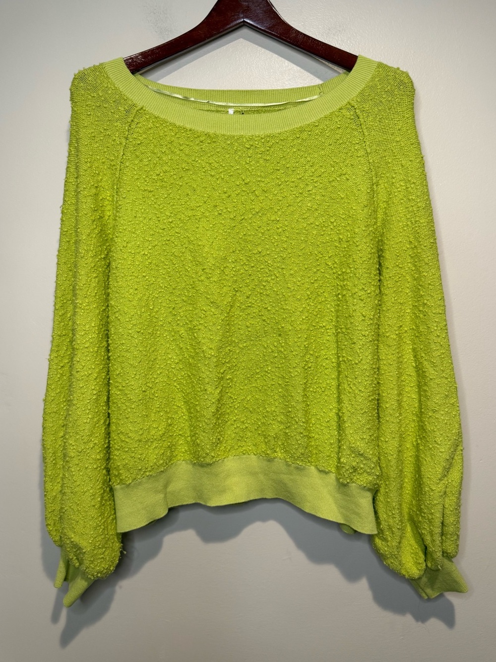 Free People Found My Friend Pullover Sweater Boucle Oversized Size M citron lime